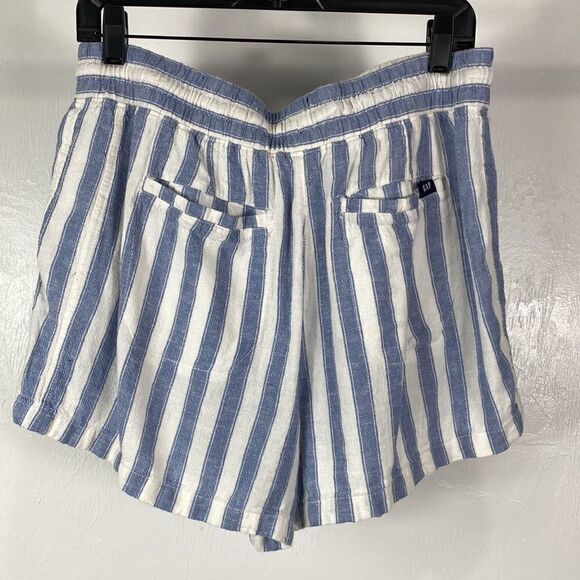 ❤️Last Chance GAP striped white & blue linen blend high rise short size L - Picture 3 of 10